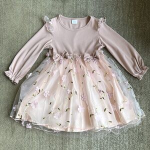 Embroidered Floral Long Sleeve Dress W/Tulle Overlay - 🐣Easter Sunday🐣 Sz 2-3T